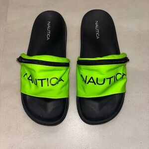 Nautica Black and Bright Green Slide Sandals